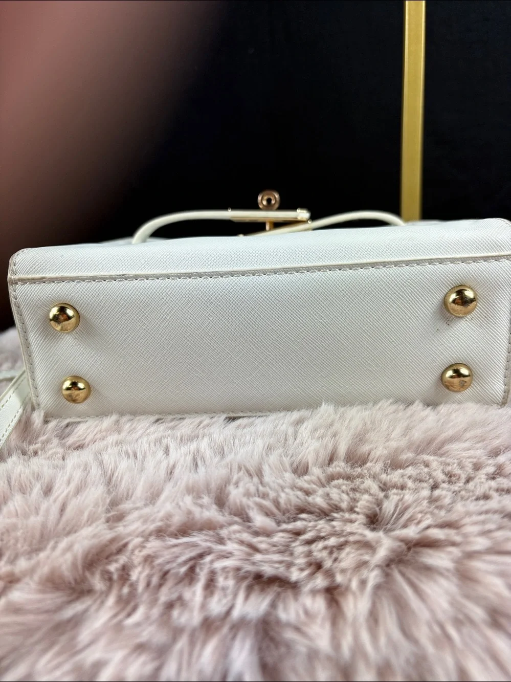 Kelly Style Mini White Saffiano Faux Leather Structured Crossbody Satchel